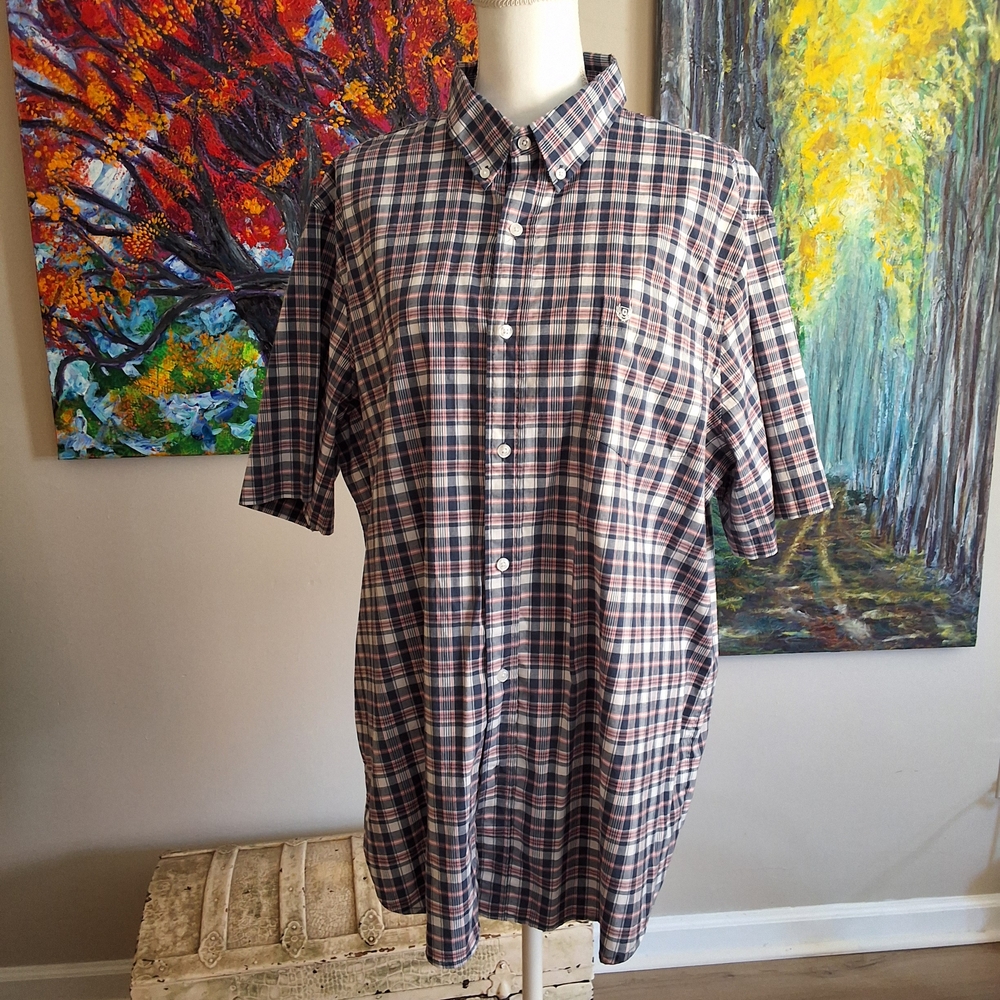 Chaps Navy and White Plaid Button Down Shirt